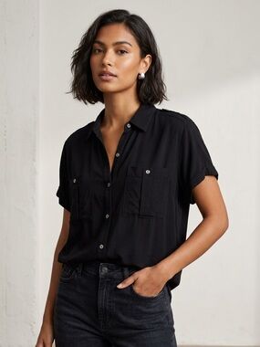 Lucky brand Black Short-Sleeve Button-Up Shirt